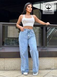 Mobula Sound#Fashionable Straight-Leg Denim Pants, Casual & Versatile For Spring/Summer Music Festival, Elegant For Women/Students