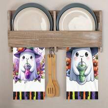 2/4/6/48pcs Halloween Ghost Themed Print Kitchen Towels, High Absorbency Dish Cloths, Ideal For Cooking, Baking, Kitchen And Bathroom Use