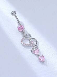 1 件奢华长款铜材质锆石心形肚脐环，适合女性生日派对