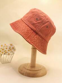 1顶女士纯色水洗渔夫帽，可折叠做旧钓鱼帽，男女通用户外防晒帽，适合日常佩戴 - 純色 - 查看 25