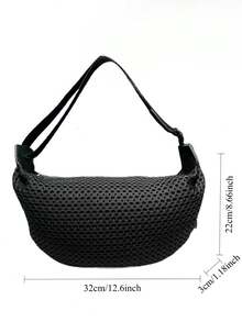 Women's Fashion Nylon Messenger Bag, Large Capacity Solid Color Crossbody Bag, Fixed Shoulder Strap, Polyester Lining, Thickened Casual Handbag - Black - View 4
