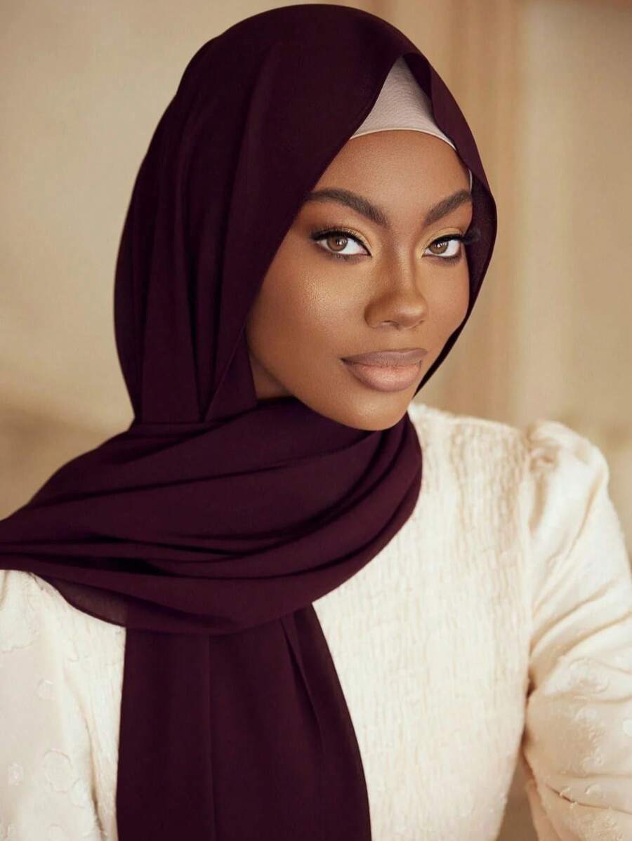 1 件新款加大码 175 厘米 * 70 厘米雪纺盖头披肩，柔软休闲纯色女士围巾 - 葡萄紫 - 查看 1