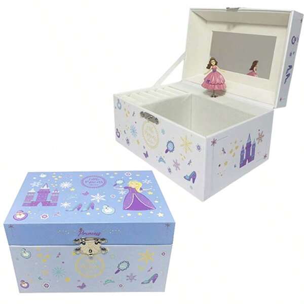صندوق مجوهرات موسيقي على شكل قلعة أميرة باللون الأزرق والأبيض، هدية صغيرة لحفلات التخرج والزفاف وأعياد الميلاد، منظم للمجوهرات، صندوق مجوهرات مع موسيقى، ديكور غرفة النوم وغرفة المعيشة