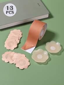 13 件替换乳房提升胶带 - 乳房提升胸罩用于塑形 - 实现乳房提升和轮廓 - 防水鲍勃胶带（包括 5 对无纺布一次性乳头贴、1 对硅胶乳头贴和一卷 5 米乳房提升胶带） - 彩色 - 查看 5