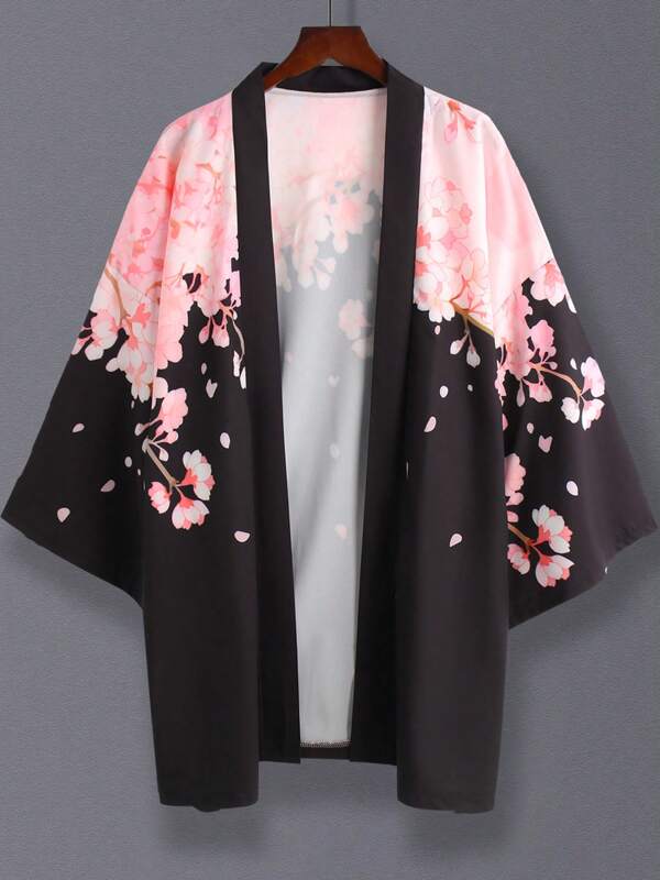 Cárdigan kimono tipo haori con estampado floral vintage japonés, de corte holgado y unisex, liviano para primavera/verano, playa, viaje, estilo casual callejero