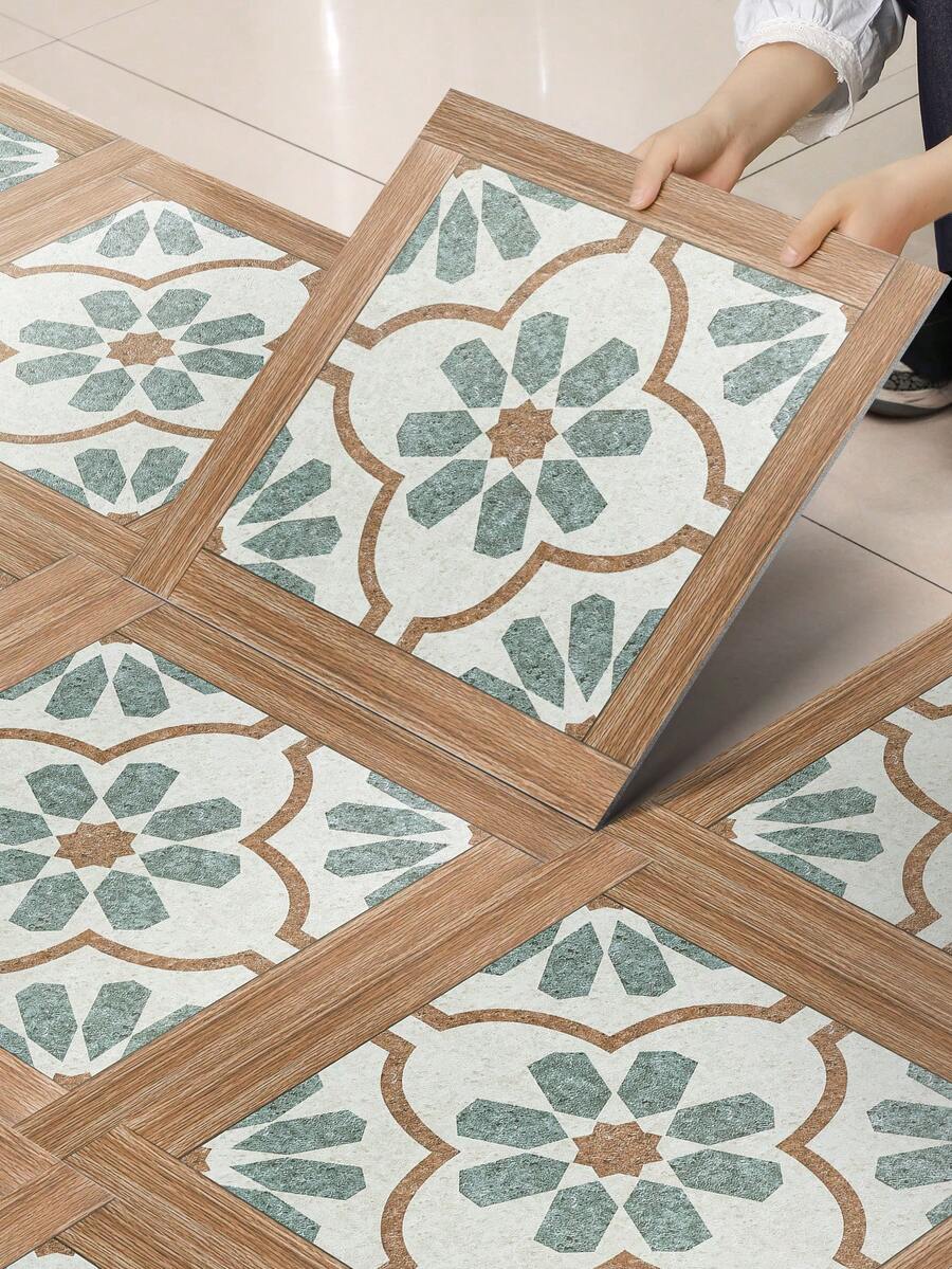 4/10 件装北欧复古风格地板贴纸，即撕即贴防水自粘式防水乙烯基地板，可拆卸地板砖 DIY 地板适用于厨房、餐厅、卧室和浴室地板砖客厅装饰房间装饰家居装饰壁纸墙纸地板砖自粘式地板砖剥离粘贴 - 彩色 - 查看 1