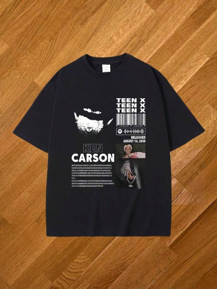 Fans Cool-Rapper Ken Carson Teen X Music Album Graphic T-Shirt Playboi Cartis Opium Print T Shirts Men Women Hip Hop Oversized Streetwear - màu đen - Xem 1
