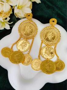 1 Pair Women's Leaf & Corn Hollow Out Dangle Earrings, Gold-Plated, Fashion Jewelry Gift For Wedding, Party, Date Outfit, Europe, Middle East, Dubai, Africa