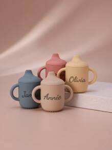 1PC Personalized Customization Name Children Silicone Sippy Cup Portable Water Bottle Kids Feeding Learning Cups Leakproof Toddler Bottles Solid Color Custom Tableware,Halloween Edit,Back To School Fashion,Christmas Gift