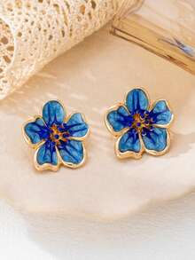 1pc Vintage French Elegant Floral Stud Earrings, Minimalist Luxury Ethereal Ear Jewelry - F - View 6