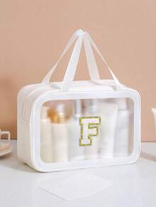 1个个性化字母化妆包,大容量便携收纳袋,适用于浴室、淋浴和旅行 - 防水、多功能、便携式沙滩旅行洗漱包,时尚字母图案,送给少女和女性的礼物,透明收纳袋,适合旅行和返校季 - 透明款-白色 - 查看 21