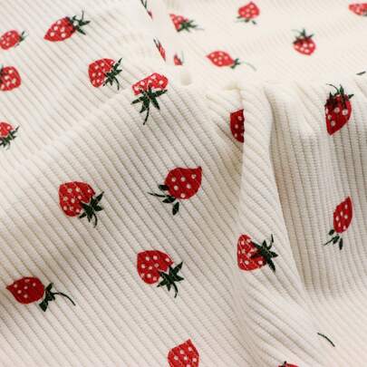 1Pc Strawberry Fruit Print Corduroy Ribbed Fabric Velvet Stripe Fabric Solid Color Sofa Handmade DIY Fabric 57x19.68inch(145x50cm)