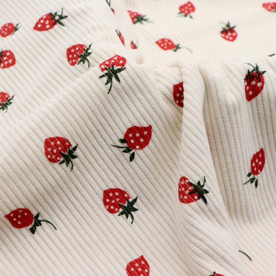 1 件草莓水果印花灯芯绒罗纹面料天鹅绒条纹面料纯色沙发手工 DIY 面料 57x19.68 英寸（145x50 厘米） - 多色 - 查看 1