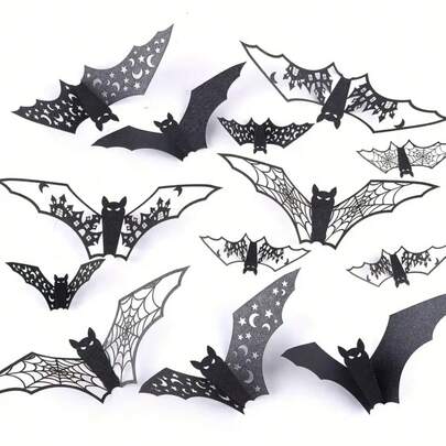 24 Halloween Bat Decorations For Door Lintels, Hollow Bat Wall Decorations, 3D Adhesive Paper Bat Wall Stickers, Indoor Supplies For Halloween Parties