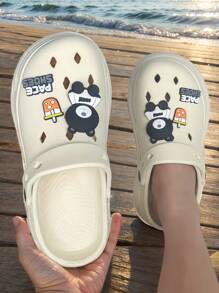 4厘米增高男士透气防水套脚凉鞋，轻便舒适，适合室内/沙滩/户外穿着，男女通用卡通DIY装饰镂空拖鞋 - 米色 - 查看 5