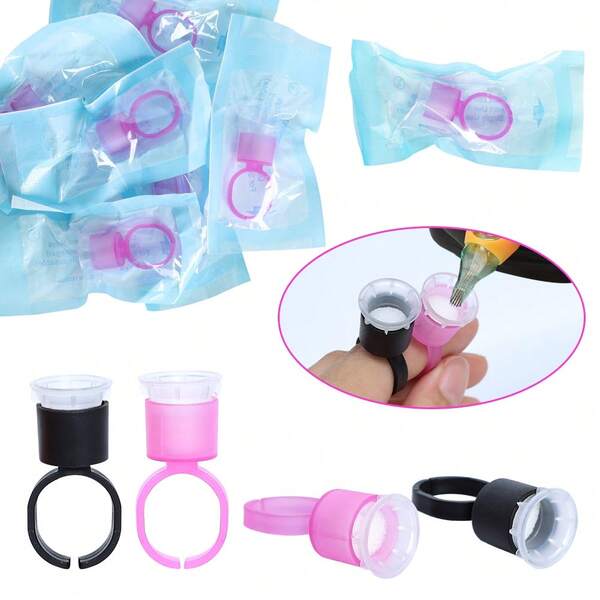 200pcs Black/Pink Professional Microblading Supplies Kit - Includes Pigment Glue Rings, Sponge Ink Cups, Caps For Permanent Makeup, Tattoo, Eyelash Extensions - Unscented, Made Of Durable Plastic