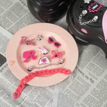 1pc MINISO Barbie Series Eyelet Accessories, Showcasing The Exquisite Charm Of Barbie Dolls, Available In Various Sizes And Shapes Such As Bows And Hearts, Suitable For Clothing Modification, Bag Decoration, And More - Pink - View 2