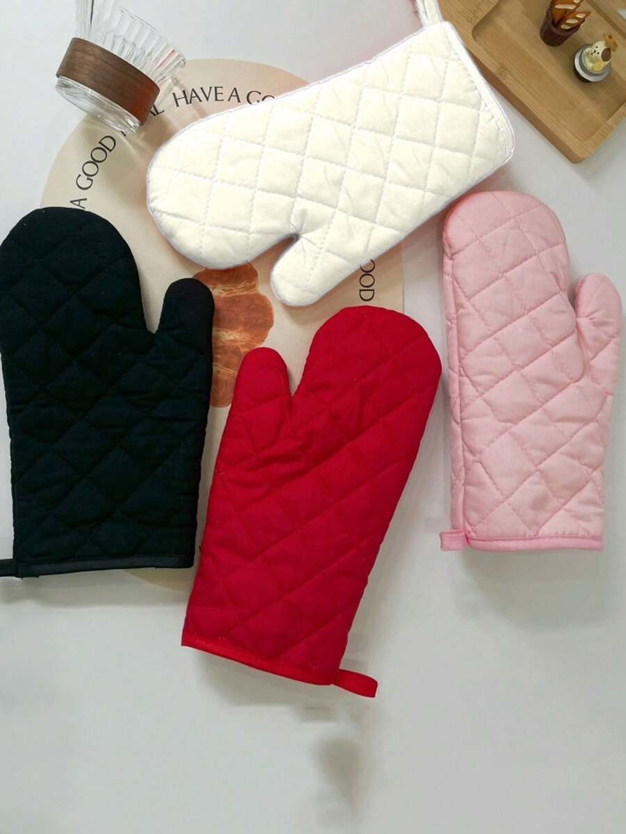 1pc/2pcs Thick Microwave Oven Gloves, Suitable For Baking & Oven, Heat Insulated, Heat Resistant, High Temperature Resistant - Pink - View 1