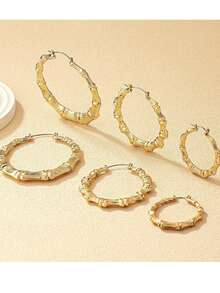 Set Of 3 Pairs Of Fashionable Large Hoop Earrings; Personalized Earrings; Women's Accessories; High-Sense Retro Earrings, Super Light Bamboo Earrings, 6 Pieces/, Party And Daily Wear.