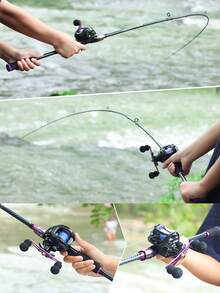 SOUGAYILANG Combo canna da pesca e mulinello, canna in fibra di carbonio a 2 sezioni da 1,8 m, mulinello baitcasting, bobina in alluminio liscio, rapporto di ingranaggi ad alta velocità 7,2:1, con filo da pesca in nylon, esche da pesca e accessori, ambidestro, media potenza (le specifiche del filo da pesca e gli stili e i colori degli accessori sono casuali) - Viola - Visualizzare 10