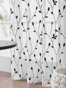 1pc Embroidered Sheer Curtains, Floral Leaf Pattern, Rod Pocket, UV Protection, Breathable, Transparent, Polyester, Rod Pocket, No Lining, For Living Room, Bedroom, Dining Room - Black - View 5