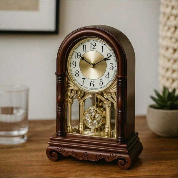 Relógio de Mesa Clássico com Pêndulo Luxo Silencioso Decoração Tradicional Vintage