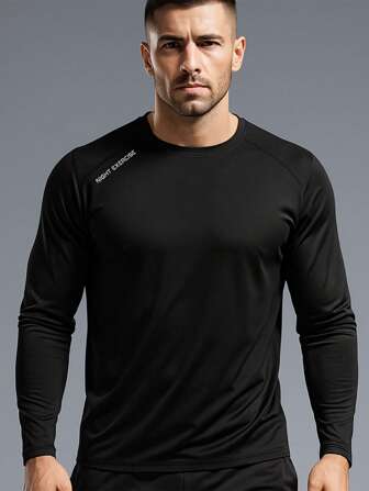 男士轻薄长袖 T 恤，透气速干面料，跑步、运动和健身穿着舒适