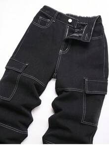 Classic Fashion Tween Boys Elastic Waist Denim Jeans - Black - View 6
