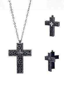 1PC/ Printed Cross Necklace With Locket Cross Pendant, Vintage Handmade Pendant Jewelry For Men And Women, Fashionable Unisex Gift Ideas, Metal, No Gemstones