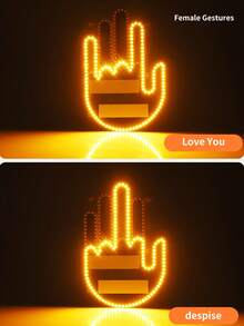 1pc Funny LED Car Finger Light, Gesture Light, Suitable For Automobiles, New Model LED Car Rear Window Indicator Light With Remote Control, Suitable For Road Rage, LED Car Accessories, 4 Modes, Battery Powered - Multicolor - View 8