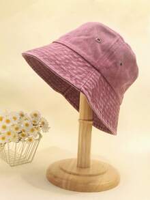 1顶女士纯色水洗渔夫帽，可折叠做旧钓鱼帽，男女通用户外防晒帽，适合日常佩戴 - 純色 - 查看 23