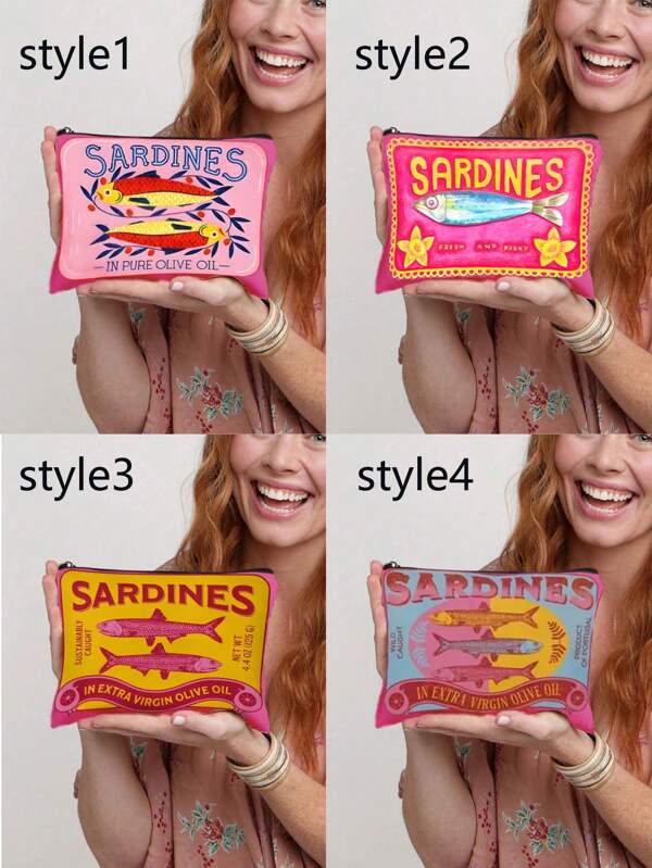 Retro Sardinen Kosmetiktasche, Olivenöl und Zitrone Design, Unisex Erwachsene Polyester Mini Make-up Tasche, hypoallergen mit Reißverschluss Kulturtasche, rosa Reißverschluss Kosmetiktasche, multifunktional für Snacks, Schreibwaren oder Geschenke, Dose Fisch Muster Accessoire Clutch, Kosmetiktasche für Mädchen Frauen, Make-up Tasche, Kulturtasche für Reisen, Schule und Pendeln, Unisex Erwachsene tragbare Aufbewahrungstasche, Schulanfang Saison Weihnachten Halloween Geschenke