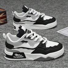 男士白色运动鞋，透气，百搭，厚底，学生鞋，休闲，运动鞋，滑板鞋 - 黑色 - 查看 5