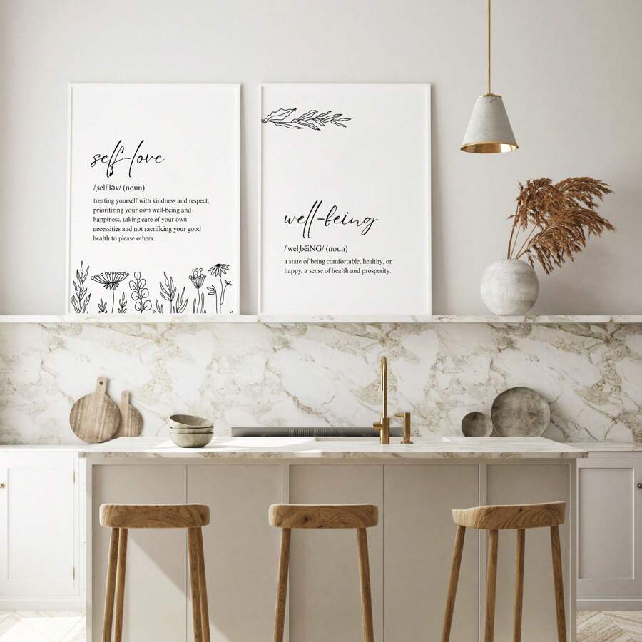 1/2 Stücke minimalistische Wandkunst Bild Selbstliebe Kunst Leinwanddruck, Dekor für psychische Gesundheit für Schlafzimmer, Wohnzimmer oder Büro, Selbstfürsorge Definition inspirierendes Zitat Poster, Geschenk für sie, ungerahmt