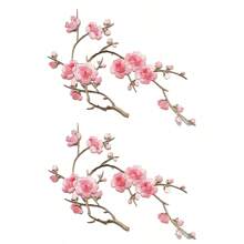 Festive Embroidered Cherry Blossom Patch Set - White, Red, Pink, And Brown Tones - Perfect For DIY Projects And Clothing Accessories