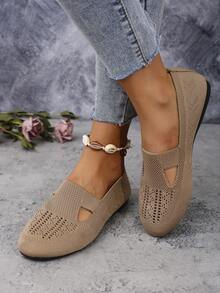 Zapatos casuales de malla con punta redonda y sin cordones, cómodos zapatos de mamá para caminar a diario