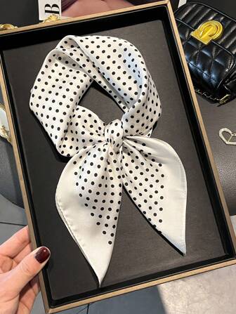 1pc Women's Elegant Vintage Polka Dot Printed Thin Style Satin Square Faux Silk Scarf,Boho Vintage Casual Women's Neck Scarf,Shawl,Light And Thin Comfortable Women's Bandana,For Daily Wear And Outing In Spring And Summer For Dress