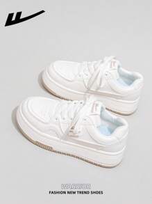 1 双 WARRIOR 女式系带白色厚底滑板鞋，低帮休闲运动鞋，夏季透气户外平底鞋，轻便滑板风格运动鞋，时尚舒适的女士帆布运动鞋