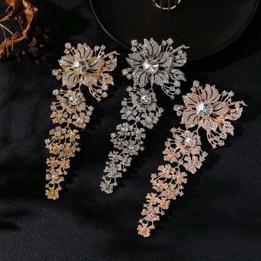 1 chiếc ghim cài áo pha lê dài, sang trọng, làm từ hợp kim kẽm, thích hợp cho tiệc tùng, đám cưới, trang trí bó hoa cưới dành cho nữ. - XD11144 - Xem 1