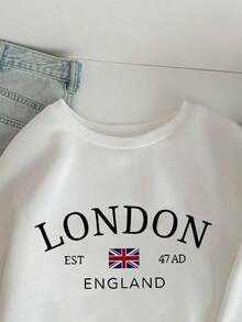 Hoodies For WomenCasual Simple London Flag Print Pattern Loose Round Neck Long Sleeve Sweatshirt For Women Autumn And WinterLoose And Comfortableed Hardy Clothes Tops - Màu Xám nhạt - Xem 9