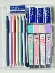 可爱的自动铅笔套装，6 种颜色的铅笔 0.5 毫米和 0.7 毫米，6 支自动铅笔，带 72 支 HB 铅笔替换芯，替换芯，美观的自动铅笔适合书写，粉彩自动铅笔，带舒适握把和橡皮擦，可用于书写、绘图、素描、制图、学校办公用品、文具、回到办公室、女孩写作 - 彩色 - 查看 14