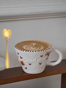 1个270毫升可爱卡通熊陶瓷杯，双面浮雕熊图案，心形牛角包咖啡杯，家用杯，牛奶杯，情侣早餐杯，水杯，下午茶杯礼品 - 白色 - 查看 11