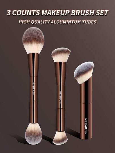 MAANGE 1/3/5pcs Soft Professional Travel Makeup Brush Set, Includes Foundation Brush, Blush Brush, Detail Brush, Face Brush, Dual-Purpose Makeup Brushes, Comfortable Synthetic Bristles, Suitable For Daily Facial Makeup, Can Be Used For Liquid, Cream And Powder Products, Polishing, Blending And Facial Cleansing Functions, Ideal Gift For Women And Girls.