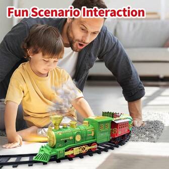 1 Set Children's Steam Locomotive Train Set, Vintage Charming With Smoke Effect, Flashing Lights And Realistic Sounds - Easy Assembly Track To Exercise Hands-On Ability, Educational Toy For 3-6 Year Old Boys, Fun Birthday Gift