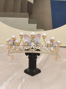 1 Stück Prinzessinen-Stil Krone & Schmetterling Strass Haarschmuck, geeignet für Hochzeit, Braut, Party, Geburtstag und täglichen Gebrauch