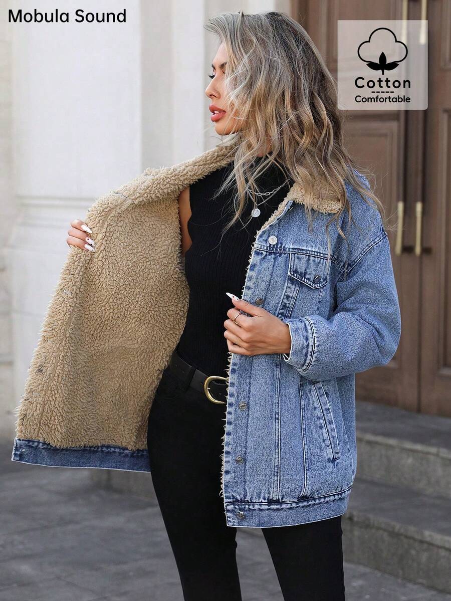 Mobula Sound 休闲运动时尚蓝色 Y2K 学生学院青年女士风衣夹克，保暖内衬，春秋冬