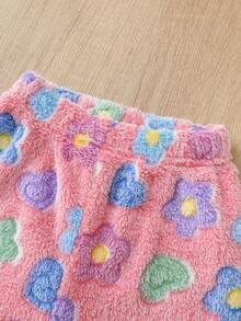 Kleine Mädchen Blumen Flanell Hoodie und Hose Lässig outfit - Pink - Übersicht 9