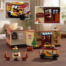 Street Pizza Restaurant Building Set, Pizzeria House Architecture Model With Retro Pizza Van, Home Decor Construction Building Block Gift For Adults Teens Boys Girls 12+ (1098PCS) - 彩色 - 查看 4