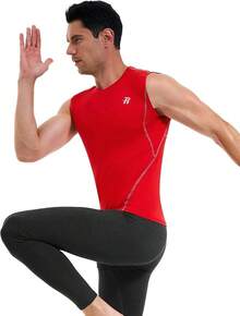 GYHSRunhit Sleeveless Compression Shirt Men Top Athletic Muscle Shirts Men - 紅色 - 查看 6