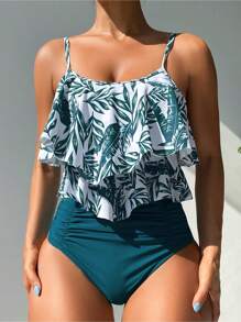 HKGFF-European And American Sexy Split Body Tankini Two-Piece Swimsuit For Women, Tropical Leaf Print High Waisted Triangle Gift Pants Swimsuit For Women Gift